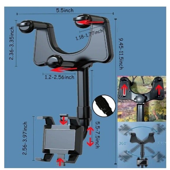 New 360° Rotatable Retractable Car Phone Holder - Picture 2 of 9